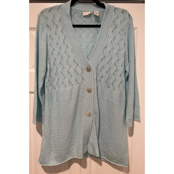 Vintage Kim Rogers Baby Blue Oversized Open Knit Cardigan Size XL Soft Feminine - Picture 1 of 12